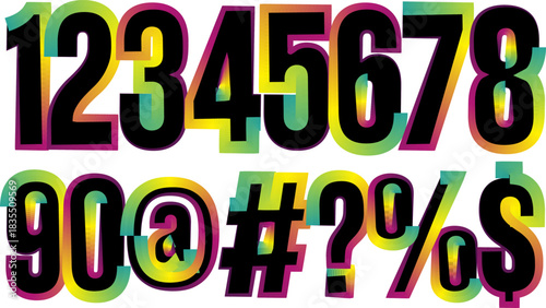 Vibrant gradient numbers and symbols on a clean white backdrop