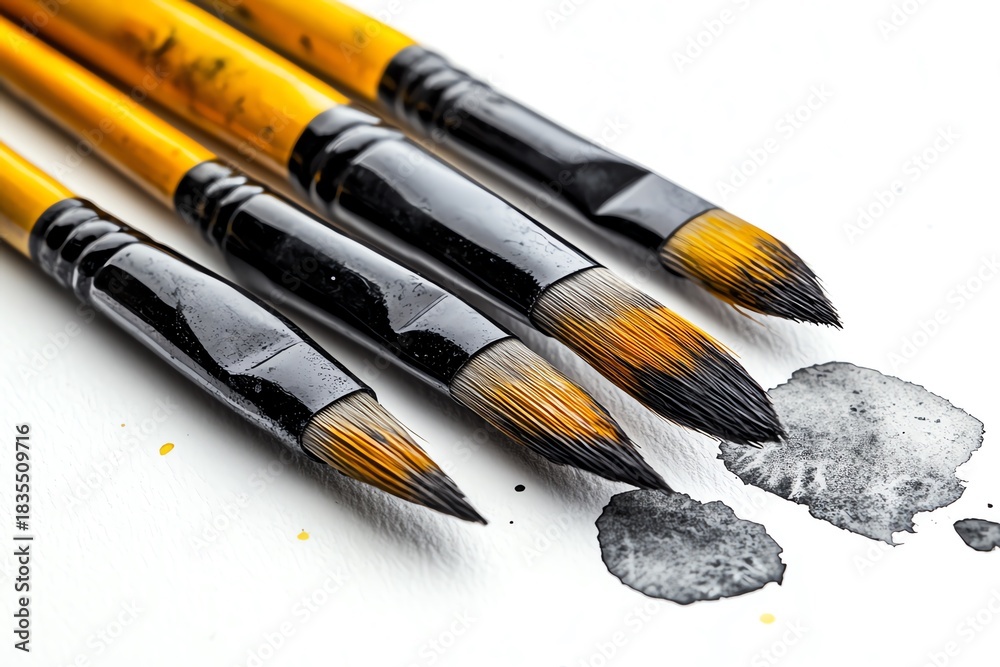 Obraz premium Artistic paintbrushes on a clean surface.