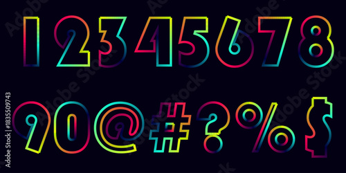 Vibrant Gradient Numbers and Symbols Set for Modern Design Elements
