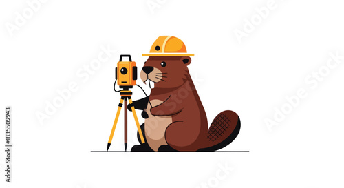 Cartoon beaver in construction gear