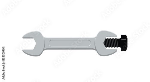 Grey wrench gripping a black bolt, centered