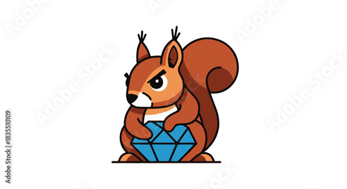 Cartoon squirrel with an angry expression holding a blue diamond