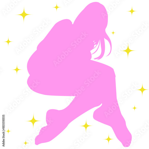 セクシー女性シルエット｜水着ポーズと星のキラキラが映える全身ベクターイラスト