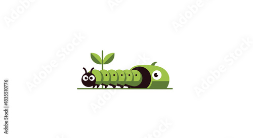 Cartoon caterpillar emerging from an apple