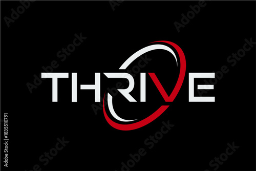 THRIVE logo design on black background representing growth and success.