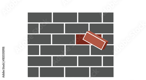 Brick wall with one missing brick