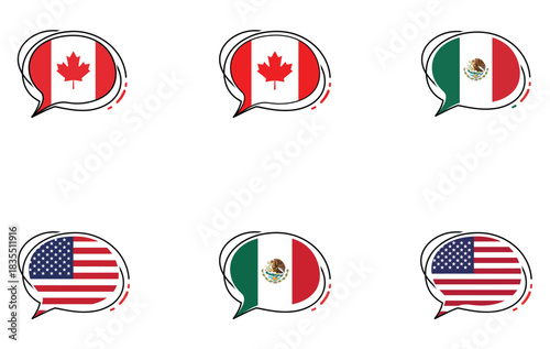 NAFTA National Flags in Conversation Bubbles for Trade Agreement Discussions
