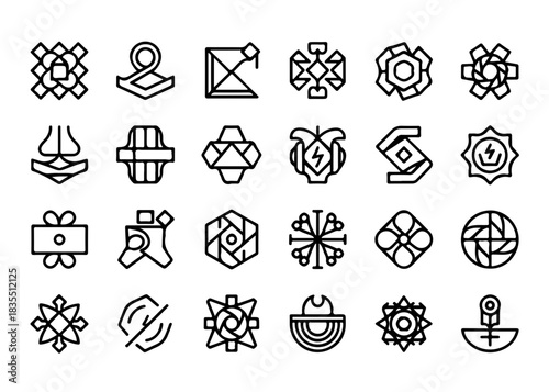 Unique fat line art icons clean white background