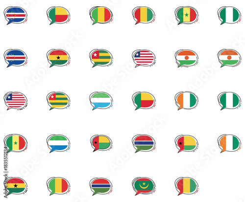 Diverse Flags within Speech Bubbles Representing International Communication
