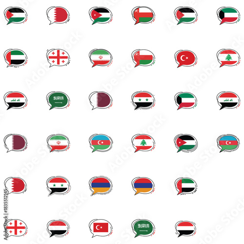 Middle Eastern Country Flags in Speech Bubbles Illustration, Cultural Exchange