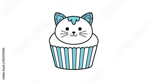 Adorable cupcake cat cartoon image, a delightful illustration for children's products and whimsical designs, capturing the essence of sweet fun.