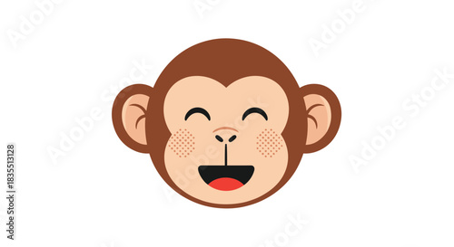 A cute, cartoon-style monkey face with a happy expression, showcasing simplicity and charm in a minimalist design, perfect for children's themes.