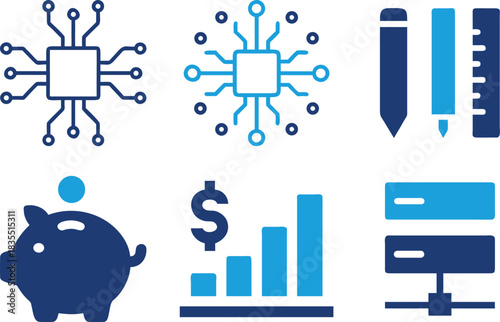 Fintech Analytics and Online Banking Icons Set
