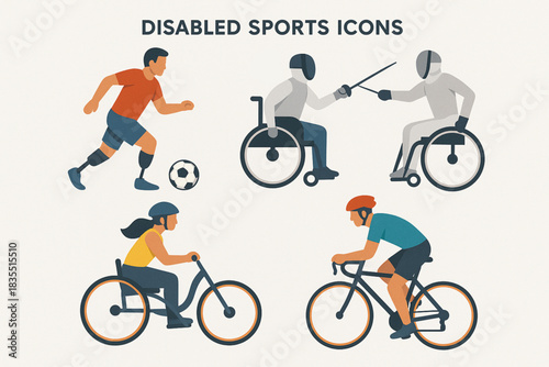 Disabled Sports Icons – Adaptive Athletics Vector Illustration