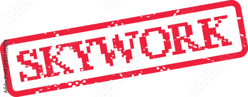 A vibrant red SKYWORK stamp offers a distinct distressed texture for official notices