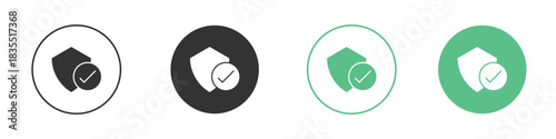 Shield check mark icons silhouettes set isolated pack