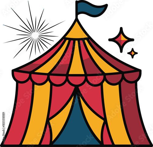 Colorful circus tent icon with star and sparkle