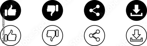 Social media icon set with like, dislike, share, and download symbols