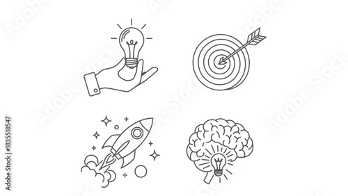 Innovative Business Concepts Target, Idea, Startup, Brain Icons