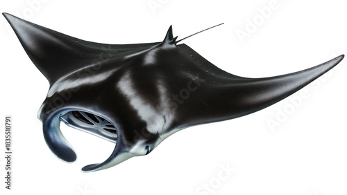 Graceful manta ray PNG isolated on transparent background, majestic marine creature with distinctive wing-like fins for ocean life designs