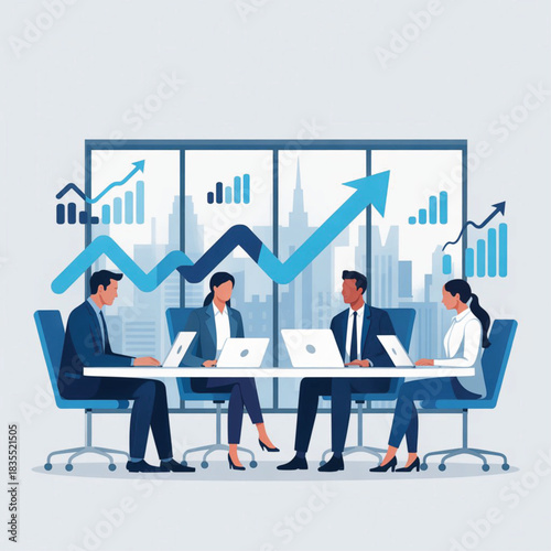 Business team meeting with financial growth charts background