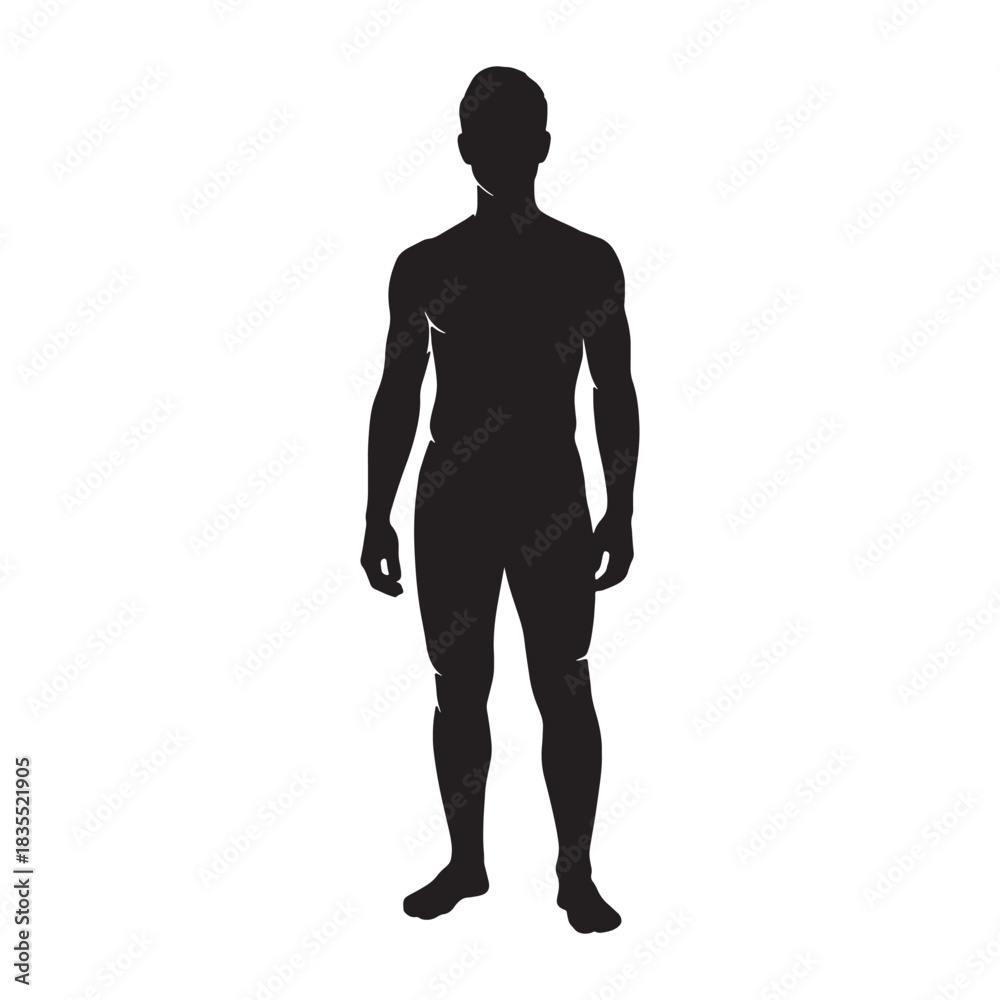Fototapeta premium Black silhouette of a standing man on a white background male human
