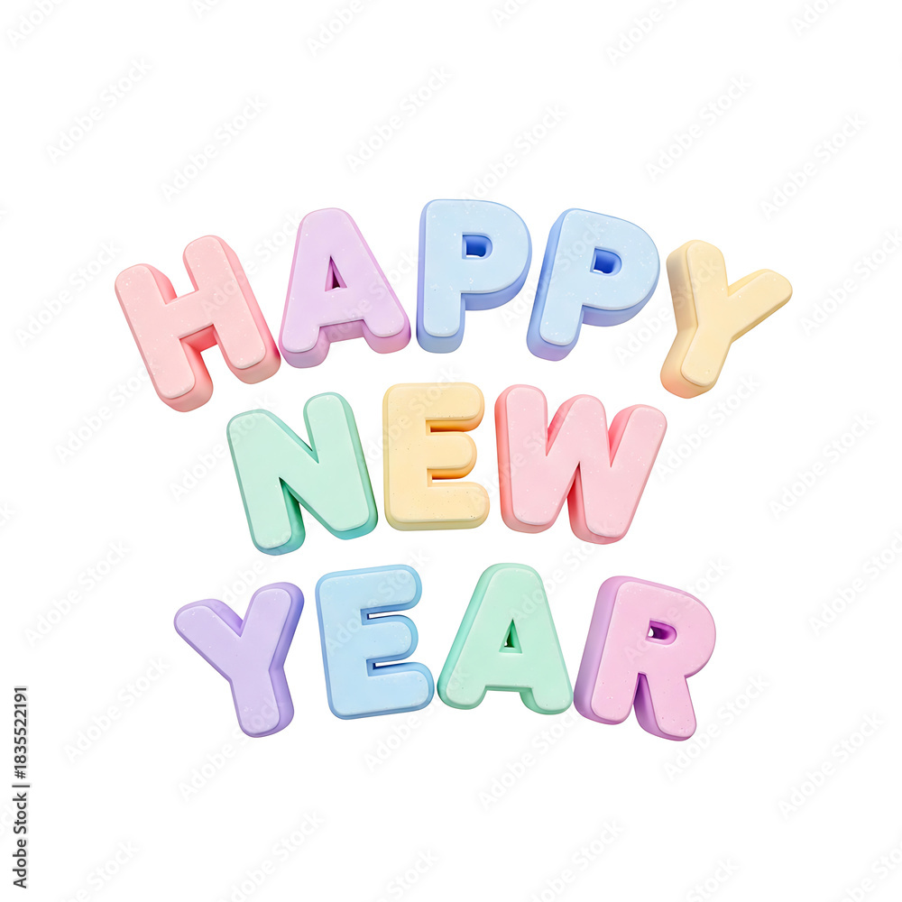 Obraz premium Happy new year pastel lettering for greeting cards and festive holiday designs