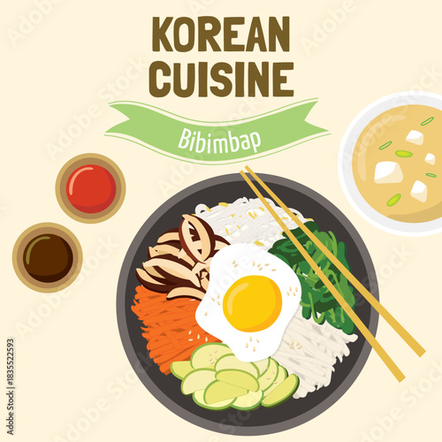 Bibimbap, Korean Food, Korean Cuisine, Korean Street Food Vector illustration Art Poster	
