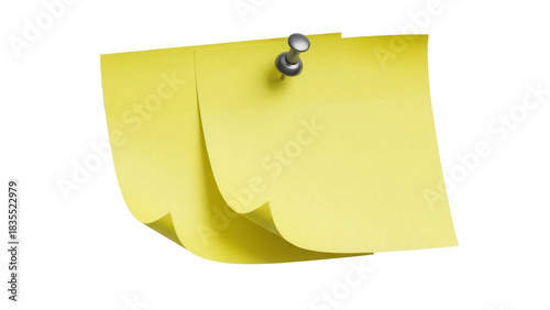 Two yellow sticky notes pinned together PNG isolated on transparent background, reminder notes for office or personal use