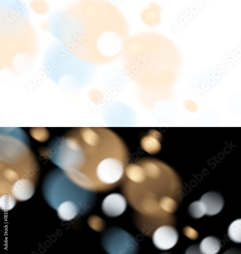 Bokeh lights overlay, golden blue white confetti glitter on transparent or black background, PNG layer for winter holidays designs