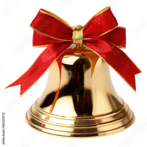 Wallpaper Mural Shiny golden Christmas bell with red ribbon bow isolated on white background, realistic 3d rendering for holiday celebration and jingle ornament Torontodigital.ca