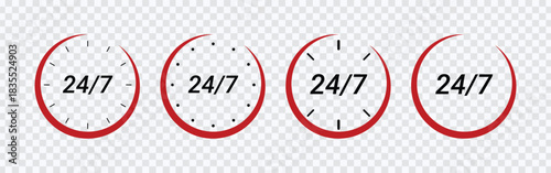 24/7 Service Clock Icon Set