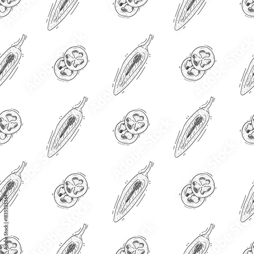 Hand drawn chili pepper seamless pattern, hot chili pattern vintage background