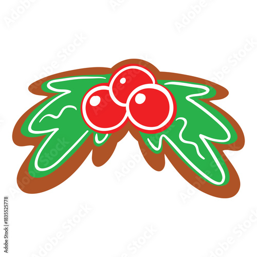Illustration of christmas holly with three red berries and green leaves on a white background vector