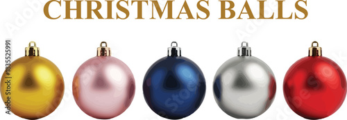 Christmas Balls Set Ornament Decoration for New Year Eve Holiday Celebration in Gold Pink Blue Silver and Red Colors Vector Illustration