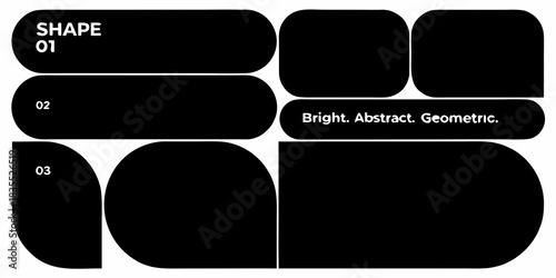 Modern abstract black and white geometric shapes with numbers and text