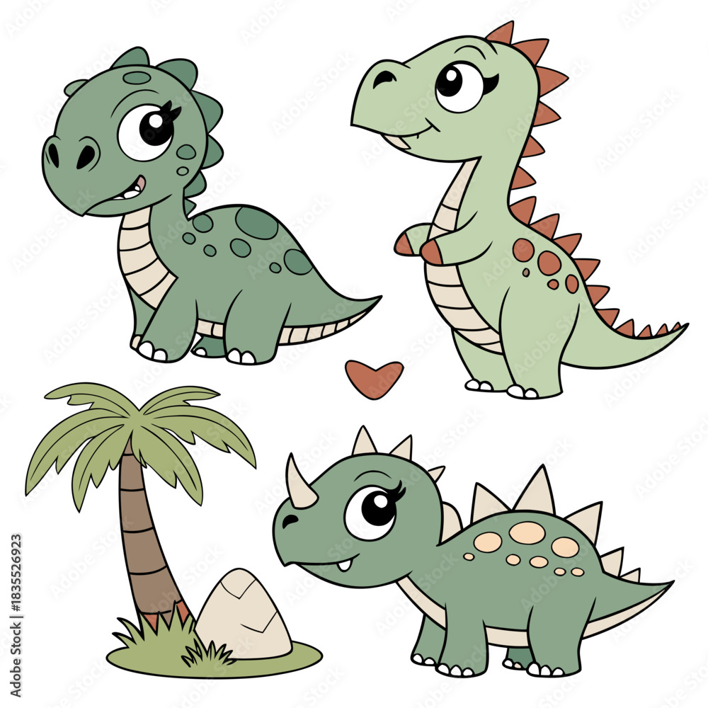 Fototapeta premium set of cartoon dinosaurs