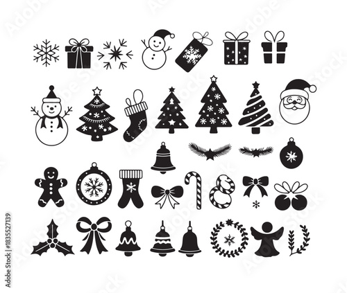 Winter and new year decoration elements. collection of traditional symbols. set of festive holiday decor