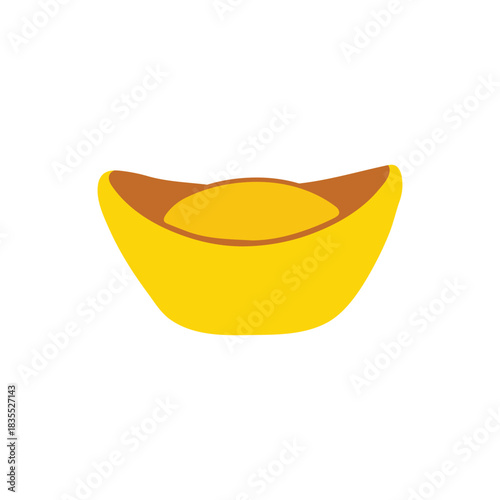 Chinese gold ingot in simple flat vector form, representing fortune and prosperity for Lunar New Year designs.