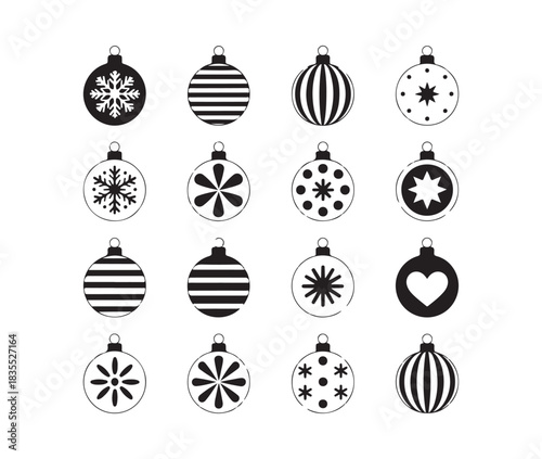 Diverse set of new year and winter ornaments. holiday decoration collection. various festive baubles