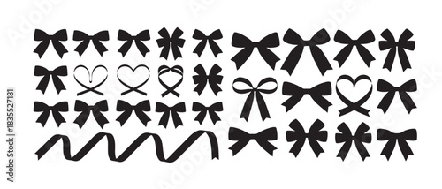 Set of black bow silhouettes for gifts. simple bows on a white background. holiday celebration decorative elements