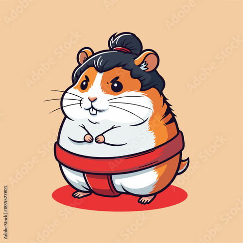 Cute Hamster Sumo Wrestler in Mawashi Belt Vector Illustration