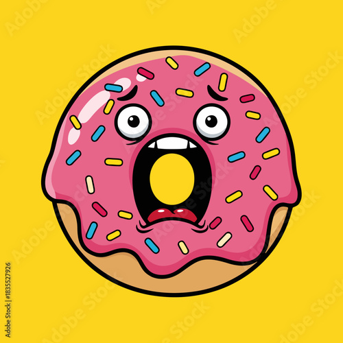 Scared Pink Donut Character Screaming Vector Illustration