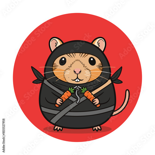 Cute Hamster Ninja Holding Carrot Weapons Vector Illustration