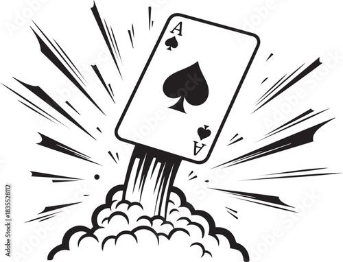 Ace of Spades card launching upwards with explosive burst and smoke effect playing card gambling