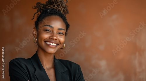 Confident and Charming Brunette Woman: Expressive Portrait Showcasing Professional Style and Freedom of Expression