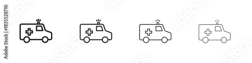 Ambulance icons graphic. Thin line drawing illustration.