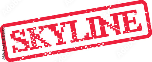 Official SKYLINE red rubber stamp emblem featuring authentic vintage distressed texture