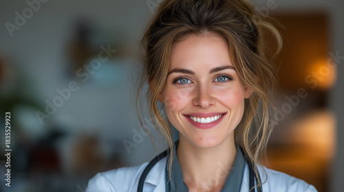 Confident Female Doctor Smiling: Expert Healthcare Professional in Clinical Setting
