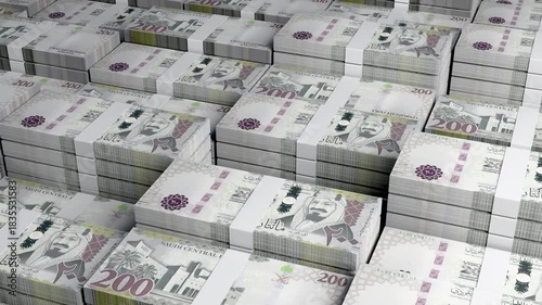Saudi Arabia 200 Riyal Banknote Horizontal 3D Animation ? Realistic Currency Motion, Finance, Business Investment, Banking System, and Economic Growth Visualization